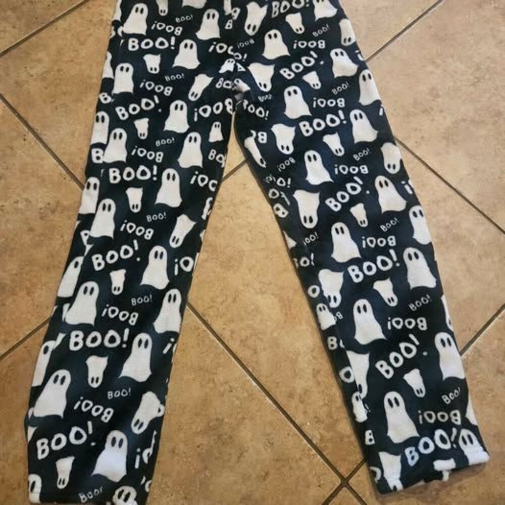 Fleece Soft Size Large Weekending Pajama Lounge Pants Black and White Boo Ghosts
